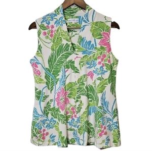TABI V Neck Sleeveless Tropical Top/Cover-up, Size Large